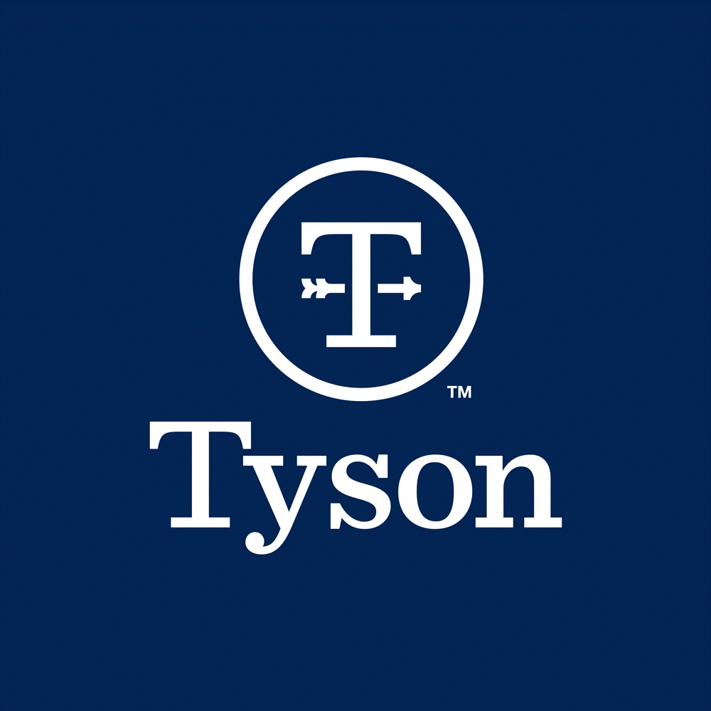 A blue and white logo of tyson foods.