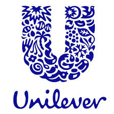 A blue and white unilever logo.
